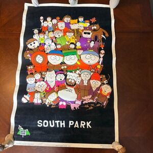 Vintage 1998 South Park Group Black‎ Light Poster-Comedy Central 23x34 Flocked